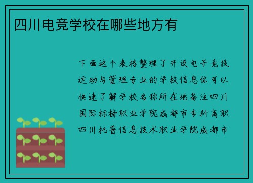 四川电竞学校在哪些地方有